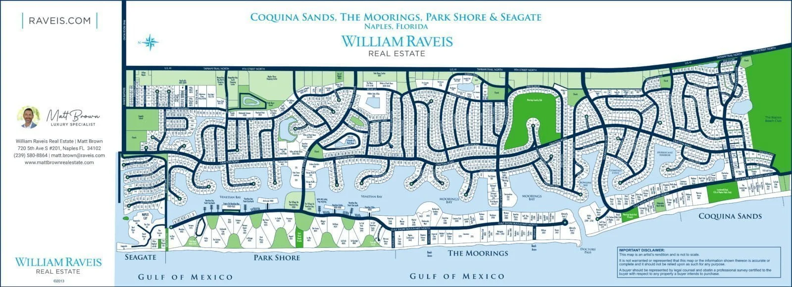 Map of Naples Communities' Coquina Sands, Moorings, and Park Shore
