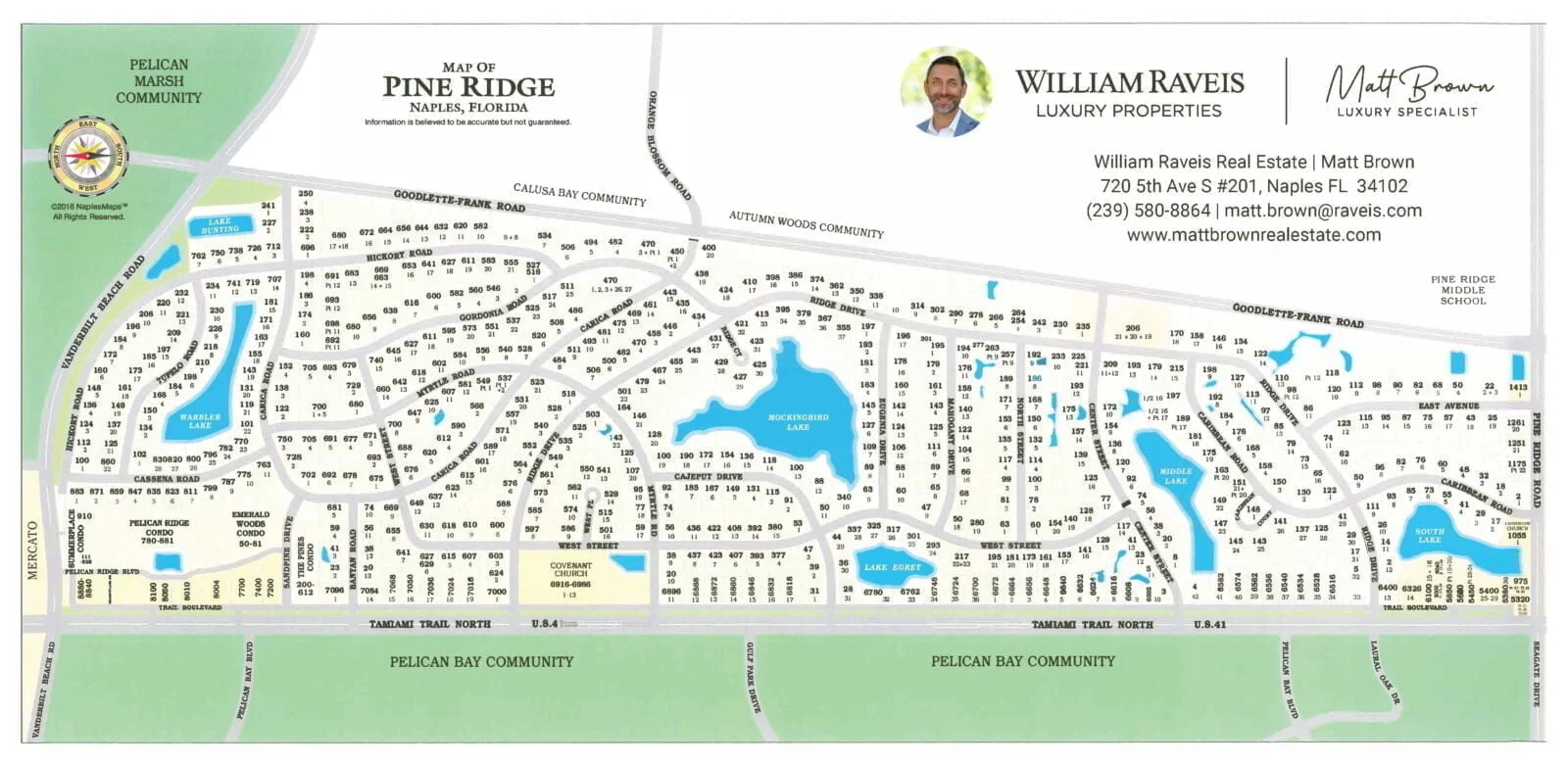 Pine Ridge Estates, Naples, Fl aerial view of street map