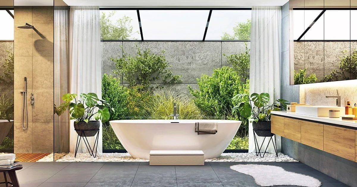 Tub in Outdoor Bathroom in Luxury Home for Sale 