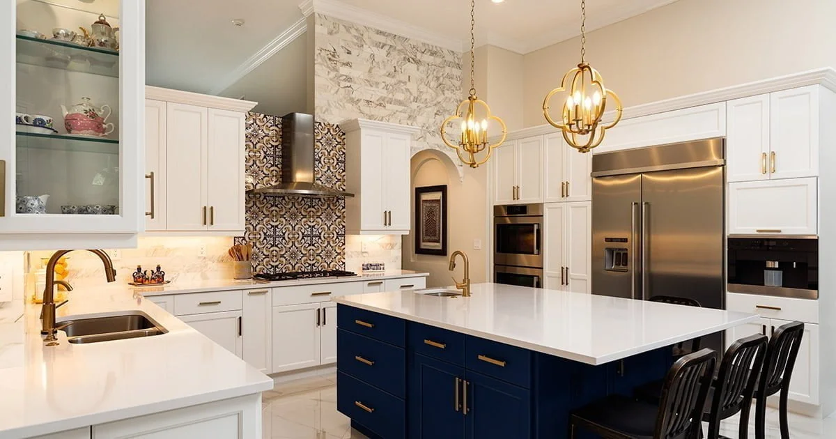 Trendy Kitchen with White Cabinets in Home for Sale 