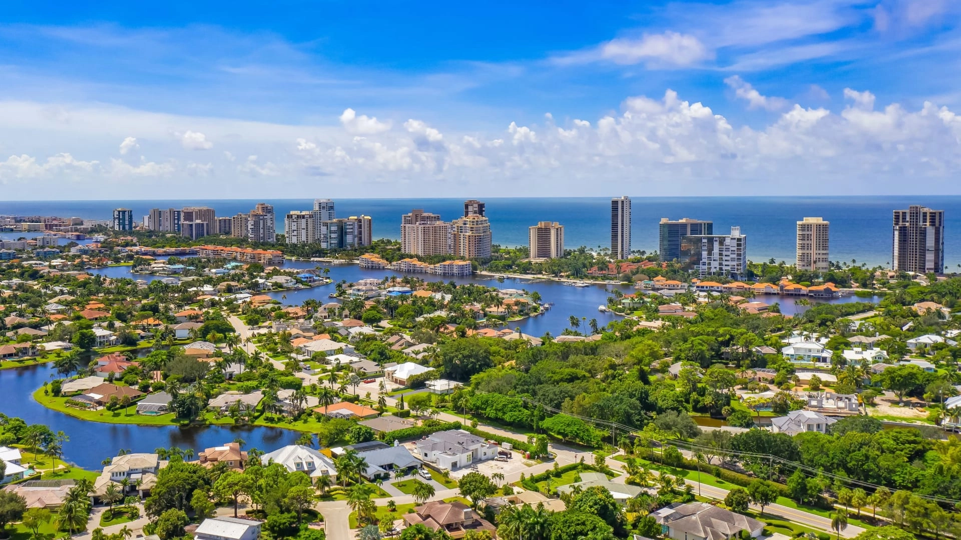 Satellite View of Naples Florida Beach and Waterways 