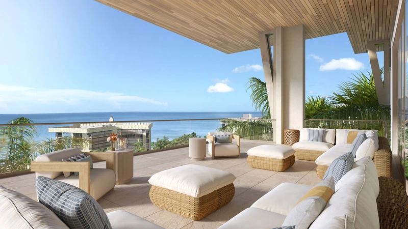 3300 Gulf Shore Blvd terrace with Gulf of America view and outdoor kitchen, Naples FL luxury waterfront condominium