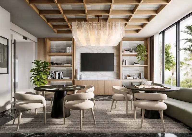 3300 Gulf Shore Blvd residents card and game room, Naples FL luxury waterfront condominium social amenities