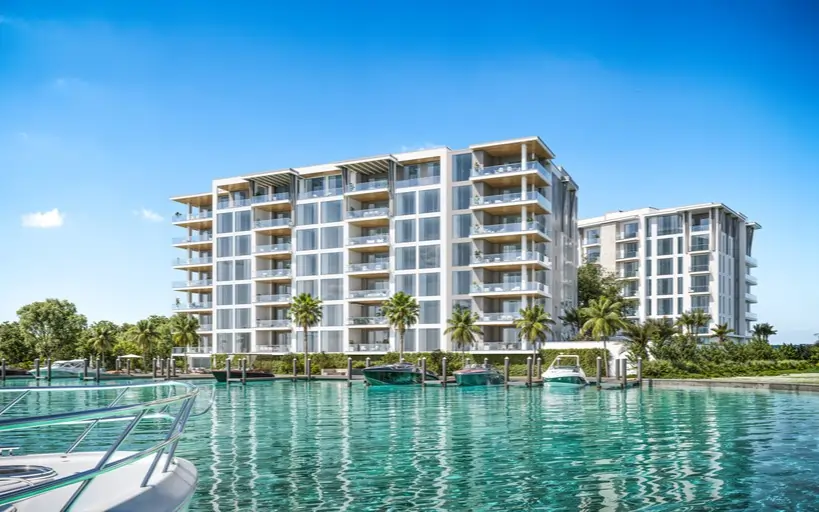 3300 Gulf Shore Blvd exterior marina view, Naples FL, private 16-slip marina on Outer Doctor's Bay