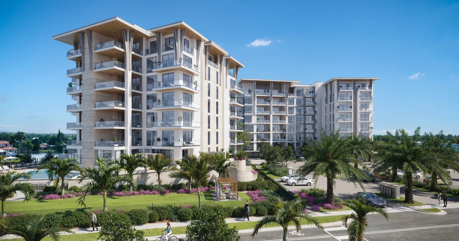 3300 Gulf Shore Blvd Naples FL, luxury waterfront condominium development on Outer Doctor's Bay in The Moorings