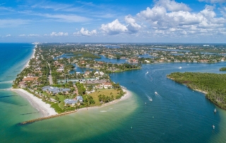 aerial view of port royal waterfront and gordon pass, naples, florida