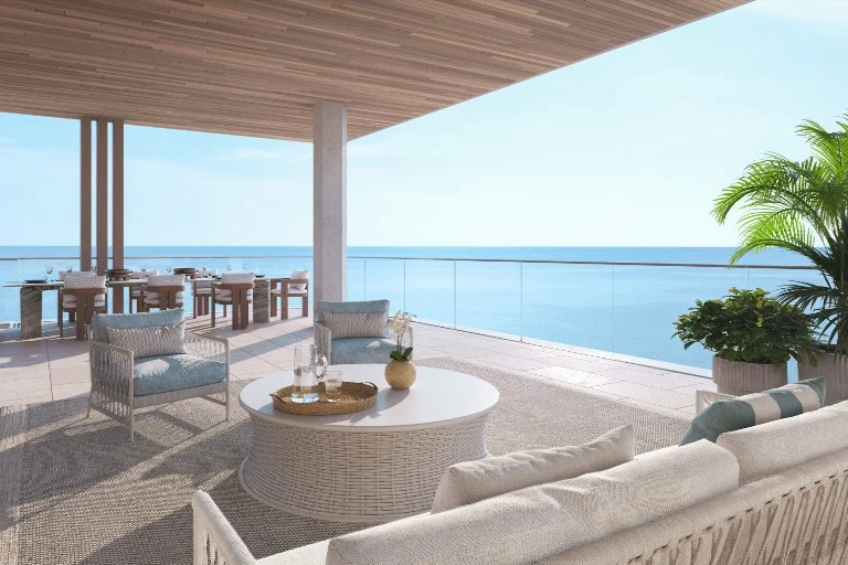 Olana Residences Naples private balcony with Gulf of Mexico view - luxury new construction condo on Gulf Shore Boulevard