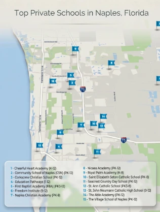 Top Private Schools in Naples, Florida Map